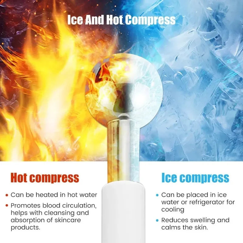 Dual-action ice and hot compress tool for skincare, promoting circulation and calming skin with temperature therapy