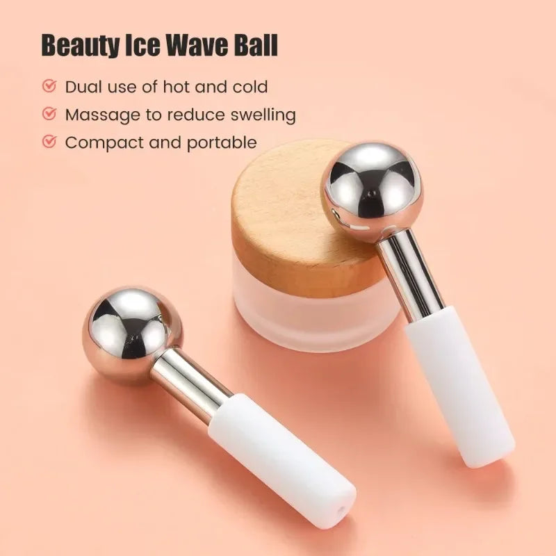 Dual-use hot and cold beauty ice wave ball for facial massage, compact and portable skincare tool