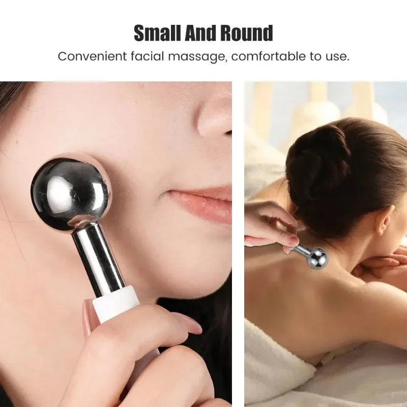 Compact facial roller for gentle skin massage, smooth metal ball design for home skincare routine
