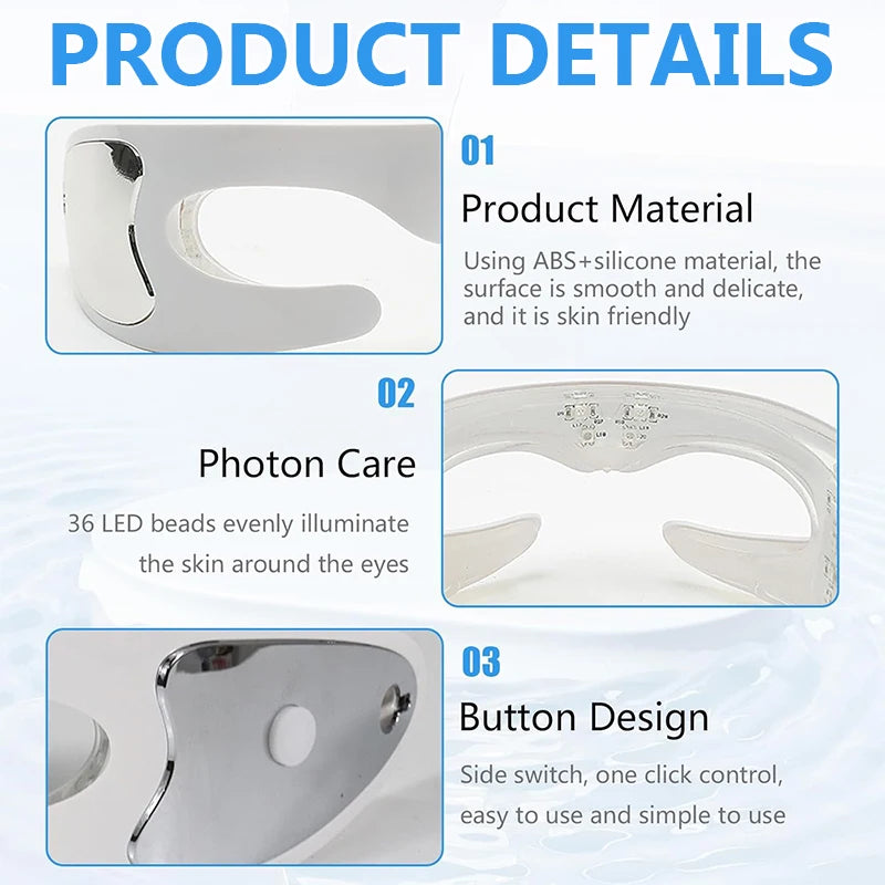 LED eye care device with 36 photon beads, ABS+silicone material, and one-click button control for home skincare