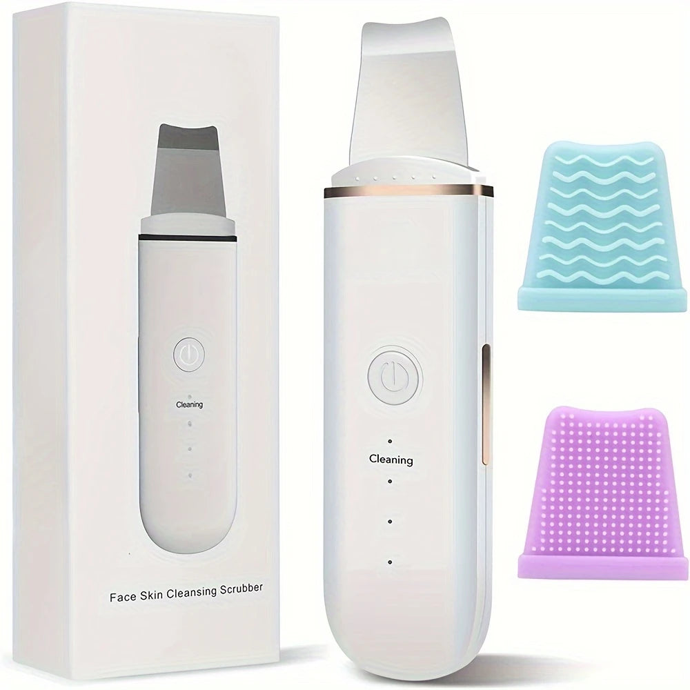 White face skin cleansing scrubber with silicone brush heads for gentle exfoliation and deep cleaning